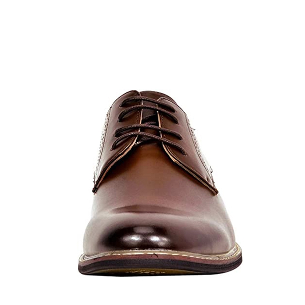 Men's Polished PU Leather Oxford Shoes - DARK BROWN - 4