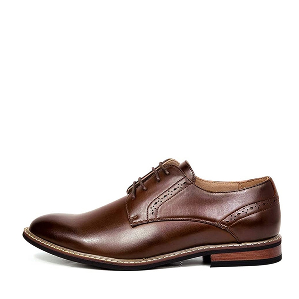 Men's Polished PU Leather Oxford Shoes - DARK BROWN - 1