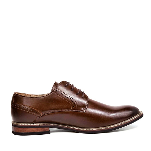 Men's Polished PU Leather Oxford Shoes - DARK BROWN - 2