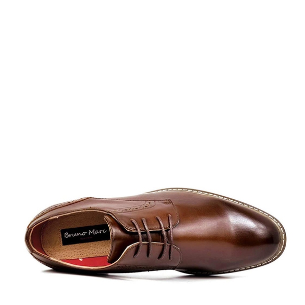 Men's Polished PU Leather Oxford Shoes - DARK BROWN - 3