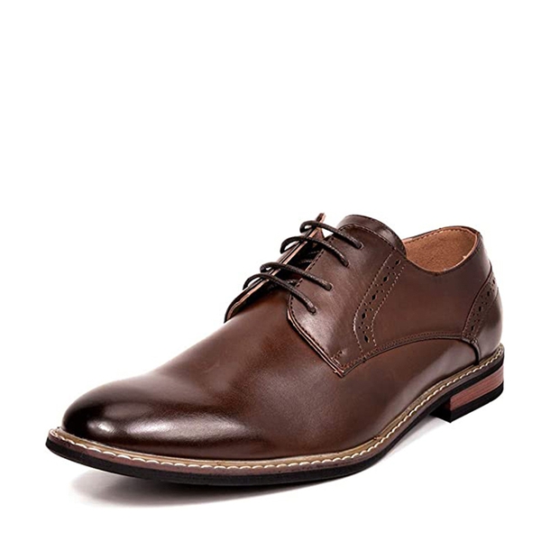 Men's Polished PU Leather Oxford Shoes - DARK BROWN -  0