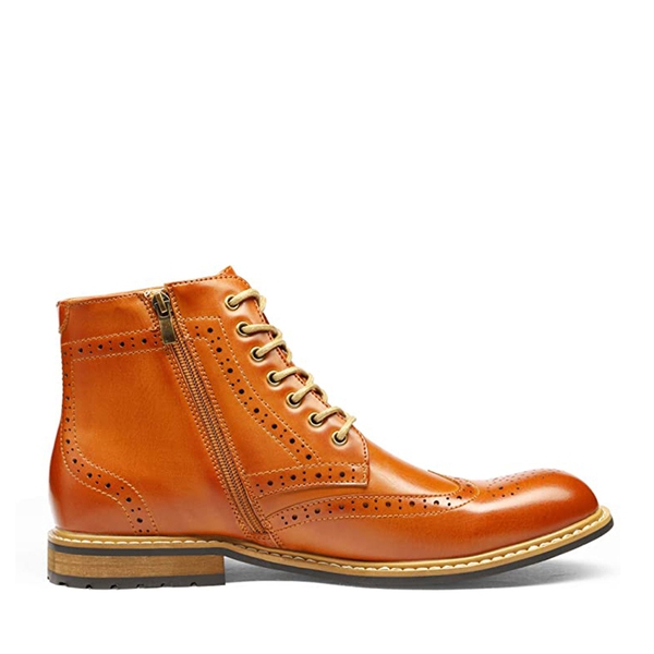 Men's Classic Wingtip Side Zipper Ankle Boots - BROWN - 2