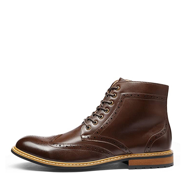 Men's Classic Wingtip Side Zipper Ankle Boots - DARK BROWN - 1