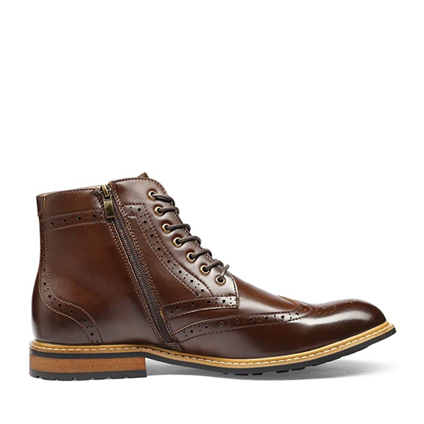 Men's Classic Wingtip Side Zipper Ankle Boots - DARK BROWN - 2