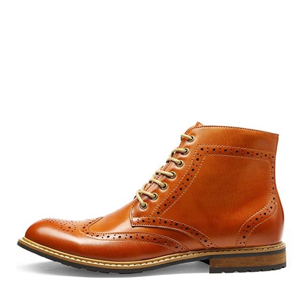 Men's Classic Wingtip Side Zipper Ankle Boots - BROWN - 1