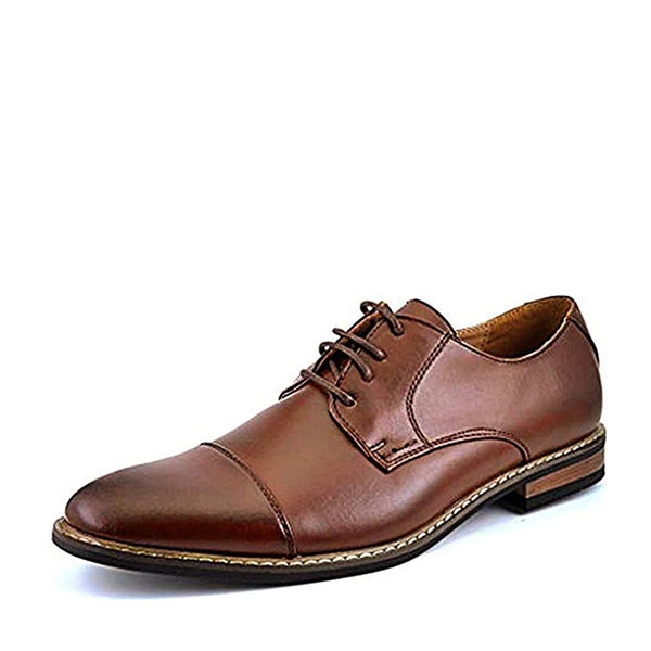 Men's Vegan Leather Formal Oxford Shoes - DARK BROWN -  0