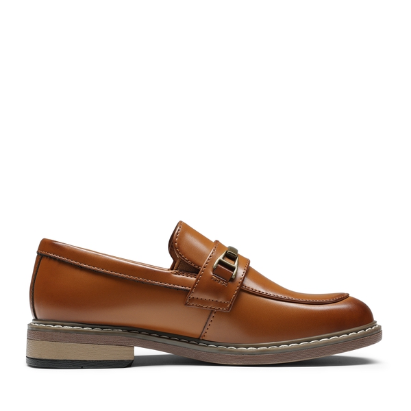 Boys' Classic Synthetic Leather Slip-On Loafers  - BROWN - 2