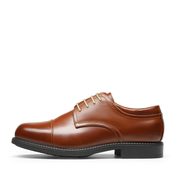 Men's Wide-Fit Cap Toe Oxford Shoes - BROWN - 1
