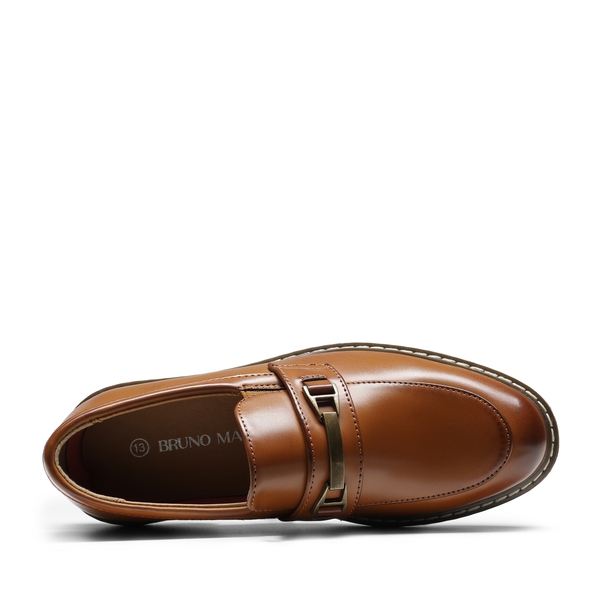 Boys' Classic Synthetic Leather Slip-On Loafers  - BROWN - 3