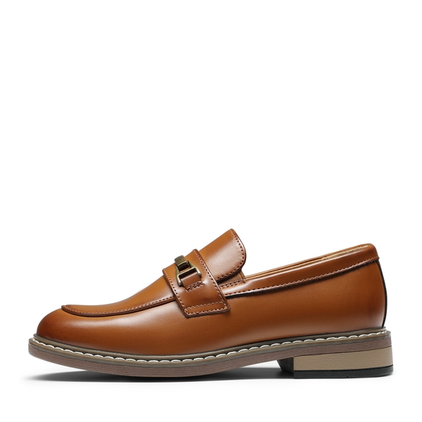 Boys' Classic Synthetic Leather Slip-On Loafers  - BROWN - 1