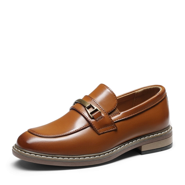 Boys' Classic Synthetic Leather Slip-On Loafers  - BROWN -  0