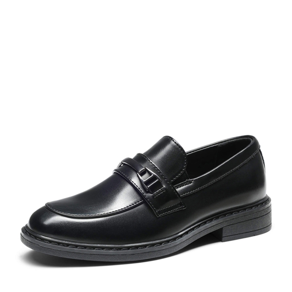 Boys' Classic Synthetic Leather Slip-On Loafers  - BLACK -  0