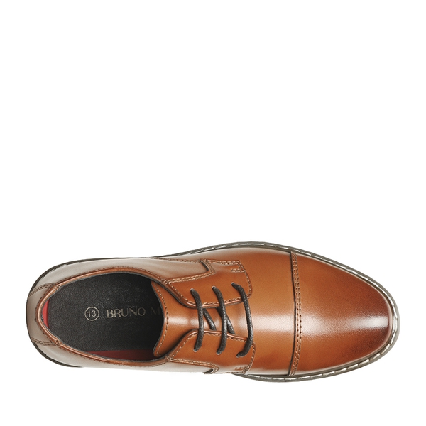 Boys' Vegan Leather Cap-Toe Dress Shoes - BROWN - 4