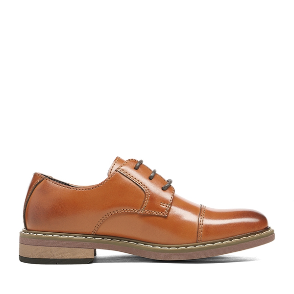 Boys' Vegan Leather Cap-Toe Dress Shoes - BROWN - 2