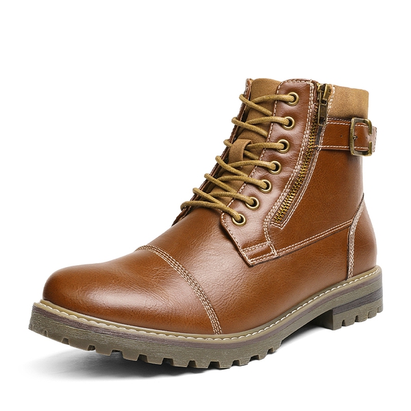 Men's Motorcycle-Styled Oxford Boots - BROWN -  0