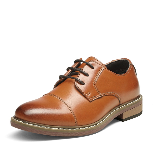 Boys' Vegan Leather Cap-Toe Dress Shoes - BROWN -  0