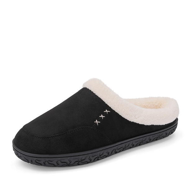 Men's Warm Faux Fur Lined House Slippers - BLACK -  0