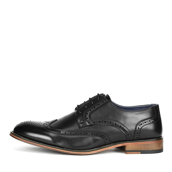 Men's Vegan Leather Wide Wingtip Dress Shoes - BLACK - 1