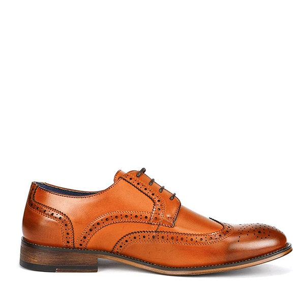 Men's Vegan Leather Wide Wingtip Dress Shoes - BROWN - 2