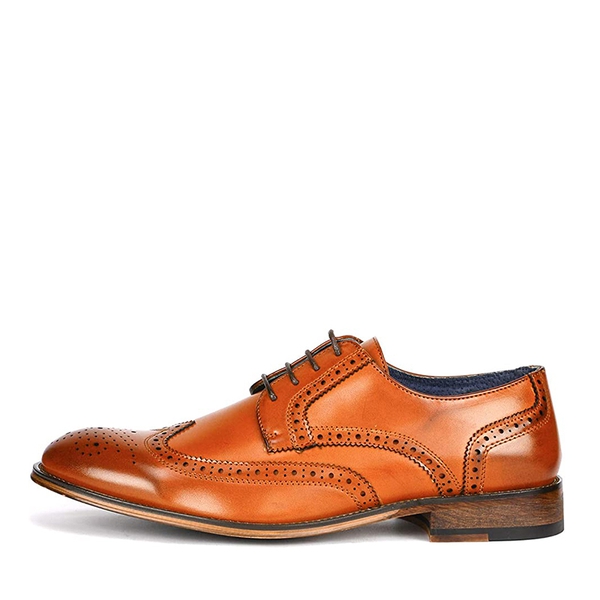 Men's Vegan Leather Wide Wingtip Dress Shoes - BROWN - 1