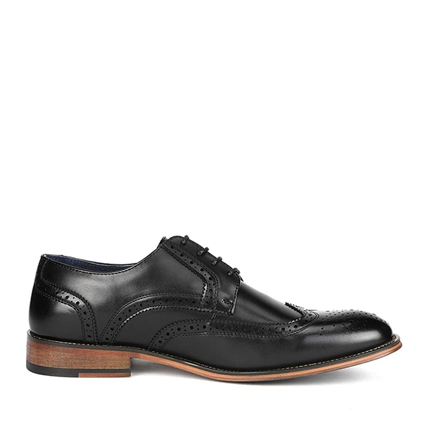 Men's Vegan Leather Wide Wingtip Dress Shoes - BLACK - 2