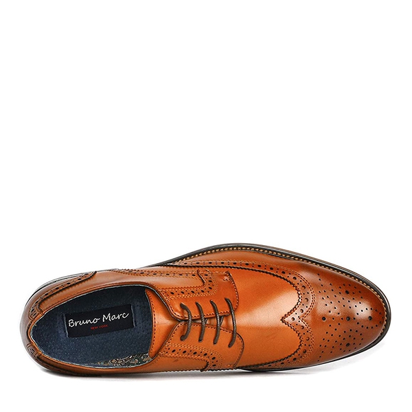 Men's Vegan Leather Wide Wingtip Dress Shoes - BROWN - 3