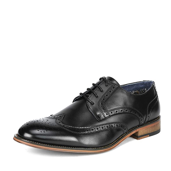 Men's Vegan Leather Wide Wingtip Dress Shoes - BLACK -  0