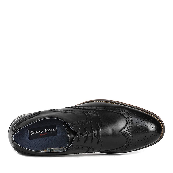 Men's Vegan Leather Wide Wingtip Dress Shoes - BLACK - 3
