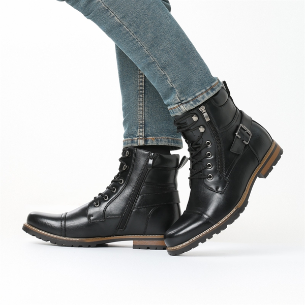Men's Motorcycle Combat Boots With A Casual Vibe - BLACK - 7