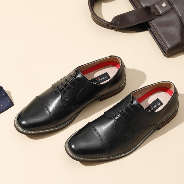 Men's Vegan Leather Formal Oxford Shoes - BLACK - 1