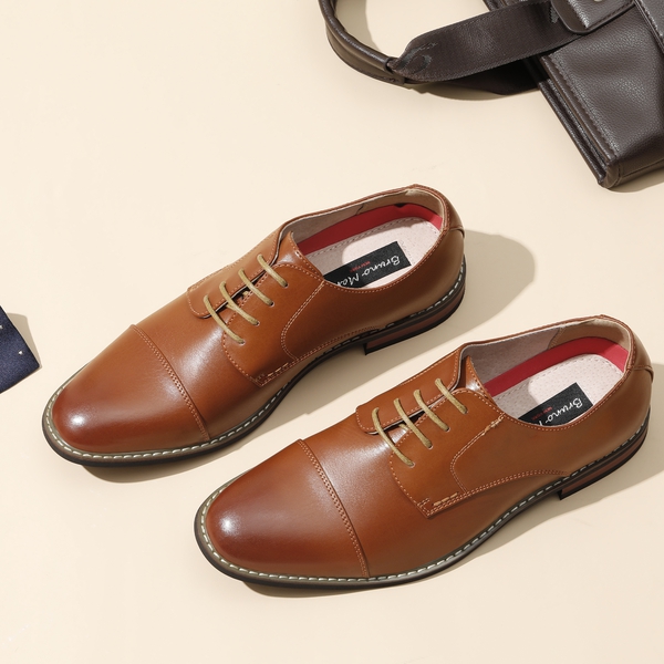 Men's Vegan Leather Formal Oxford Shoes - BROWN - 1