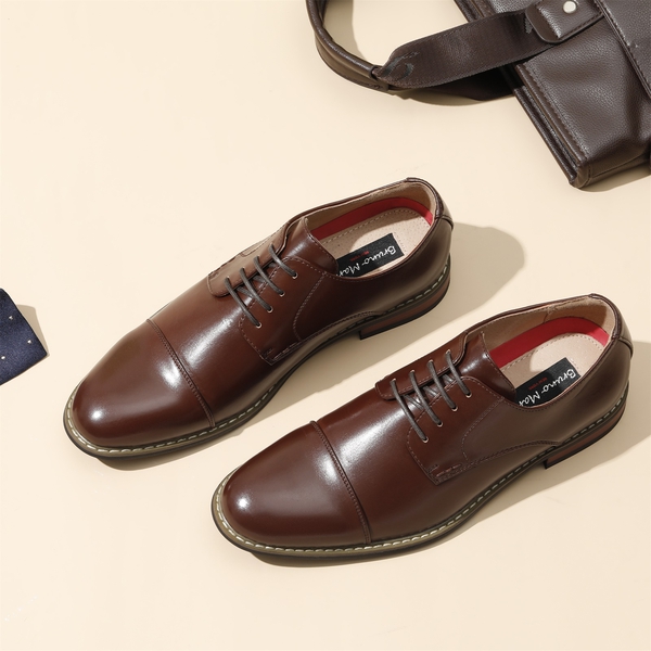 Men's Vegan Leather Formal Oxford Shoes - DARK BROWN - 1