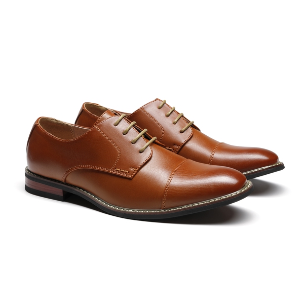Men's Vegan Leather Formal Oxford Shoes - BROWN - 5