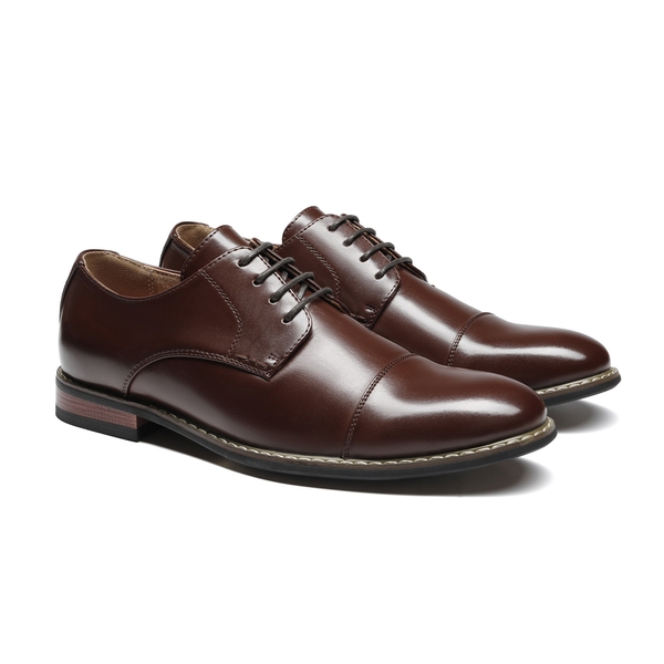 Men's Vegan Leather Formal Oxford Shoes - DARK BROWN - 5