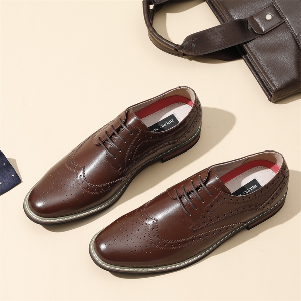 Men's Sophisticated Wingtip Dress Shoes - DARK BROWN - 1