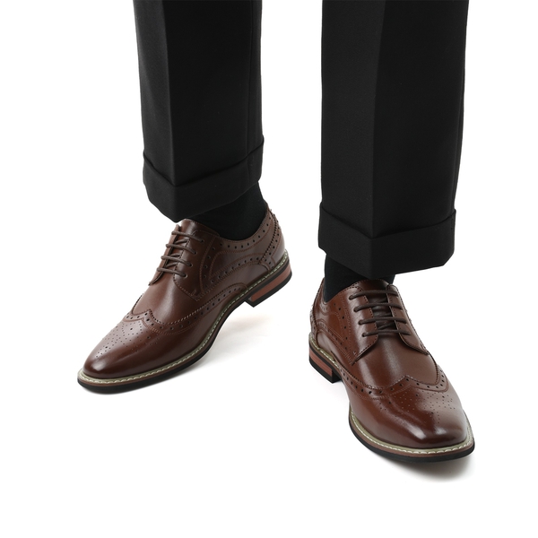 Men's Sophisticated Wingtip Dress Shoes - DARK BROWN - 6