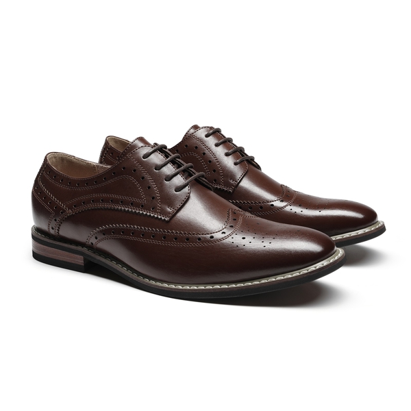 Men's Sophisticated Wingtip Dress Shoes - DARK BROWN - 5