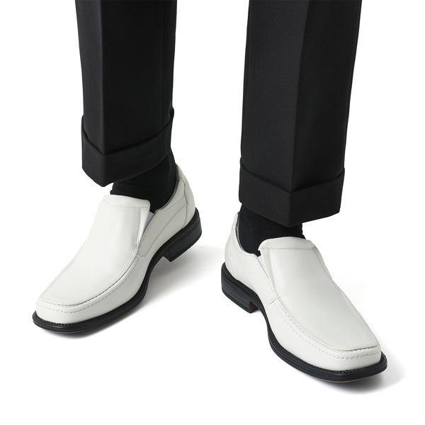 Men's Leather Lined Slip-On Square Toe Dress Loafers - WHITE - 6