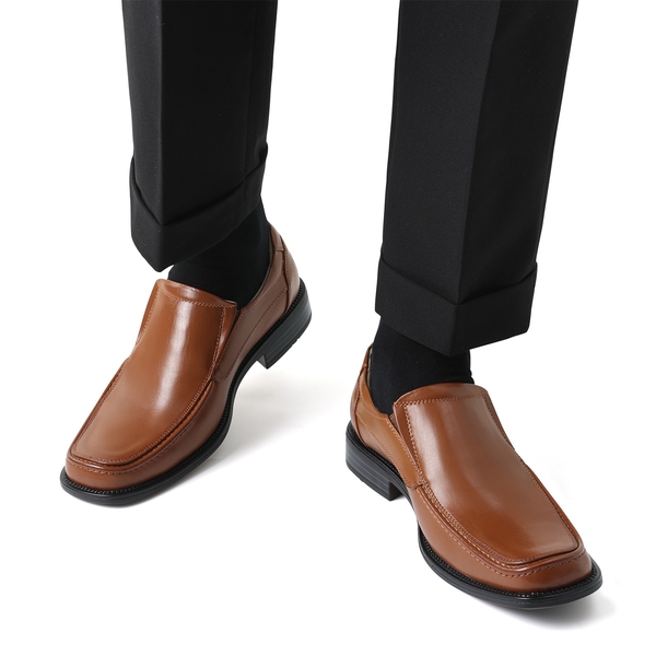 Men's Leather Lined Slip-On Square Toe Dress Loafers - DARK BROWN - 1