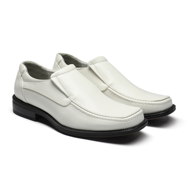 Men's Leather Lined Slip-On Square Toe Dress Loafers - WHITE - 5