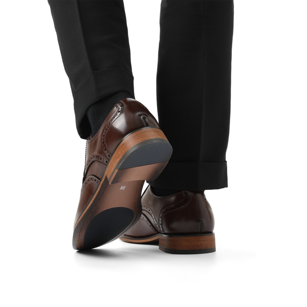 Men's Elegant Wingtip PU Leather Shoes - DARK BROWN - 7