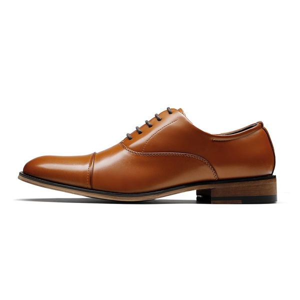 Men's Cap Toe PU Leather Oxford Shoes - BROWN - 2