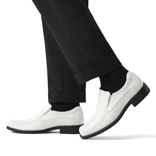 Men's Leather Lined Slip-On Square Toe Dress Loafers - WHITE - 1