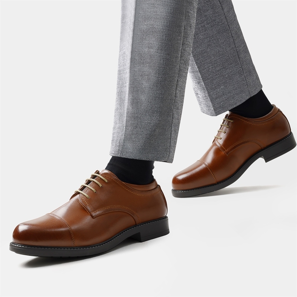 Men's Classic Round Cap Toe Dress Shoes - BROWN - 6