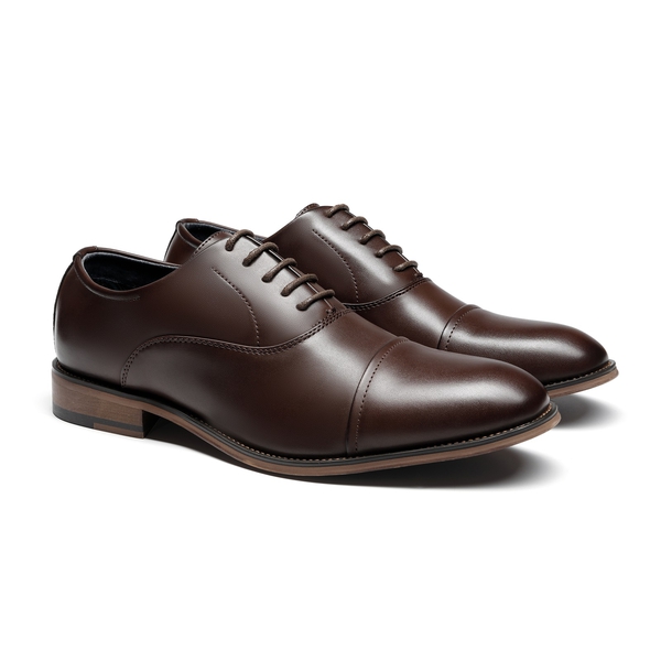 Men's Cap Toe PU Leather Oxford Shoes - DARK BROWN - 5