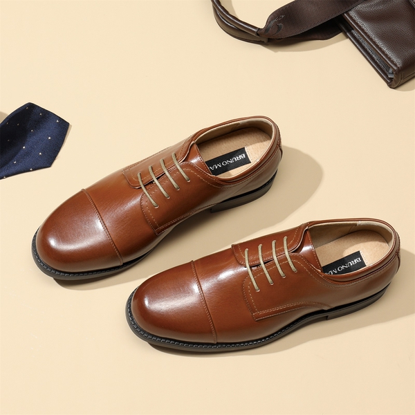 Men's Classic Round Cap Toe Dress Shoes - BROWN - 8