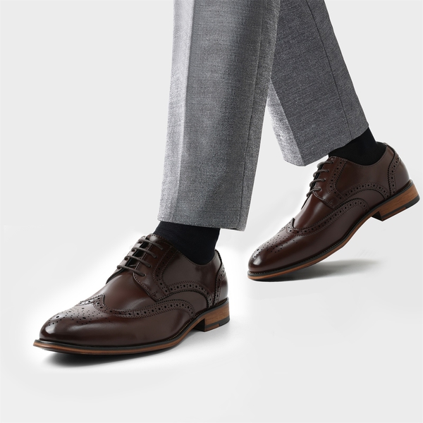 Men's Elegant Wingtip PU Leather Shoes - DARK BROWN - 1