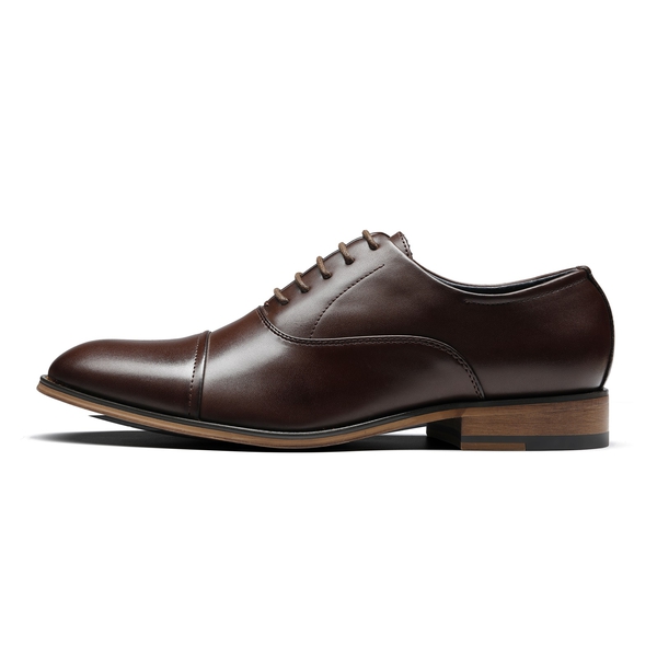Men's Cap Toe PU Leather Oxford Shoes - DARK BROWN - 2