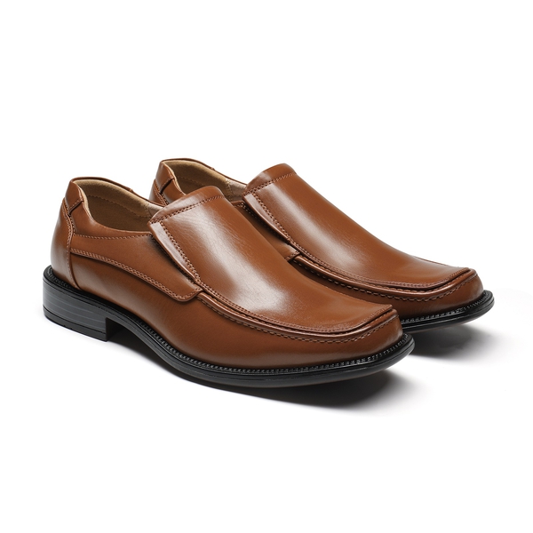 Men's Leather Lined Slip-On Square Toe Dress Loafers - DARK BROWN - 3