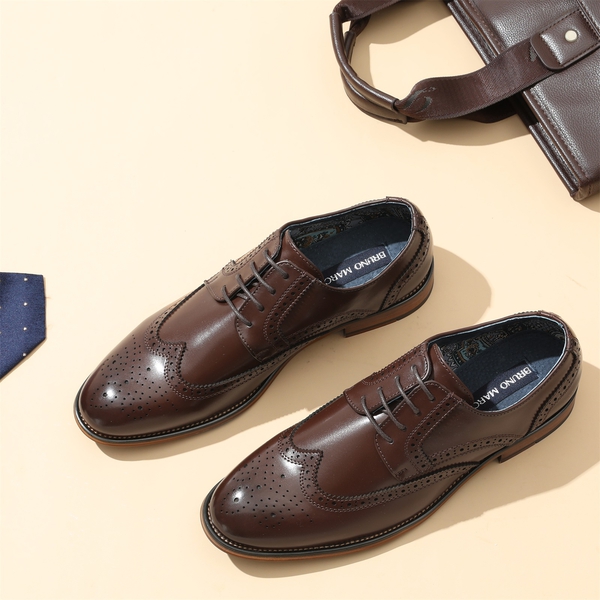 Men's Elegant Wingtip PU Leather Shoes - DARK BROWN - 8